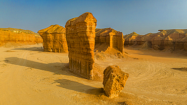 Aerial of a sandstone canyon, Namibe (Namib) desert, Iona National Park, Namibe, Angola, Africa