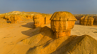 Aerial of a sandstone canyon, Namibe (Namib) desert, Iona National Park, Namibe, Angola, Africa