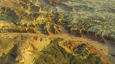 Aerial of a sandstone canyon, Namibe (Namib) desert, Iona National Park, Namibe, Angola, Africa