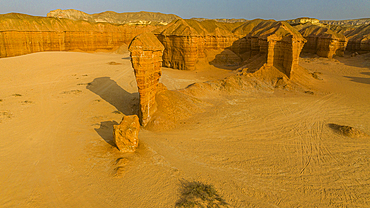 Aerial of a sandstone canyon, Namibe (Namib) desert, Iona National Park, Namibe, Angola, Africa