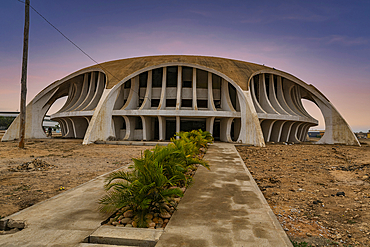 Blue hour over the colonial cultural center in the town of Namibe, Angola, Africa