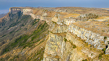 Aerial of the Tundavala Gap, great escarpment Serra da Leba, Lubango, Angola, Africa