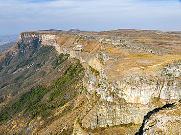 Aerial of the Tundavala Gap, great escarpment Serra da Leba, Lubango, Angola, Africa