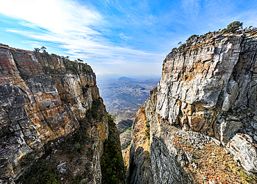 Aerial of the Tundavala Gap, great escarpment Serra da Leba, Lubango, Angola, Africa