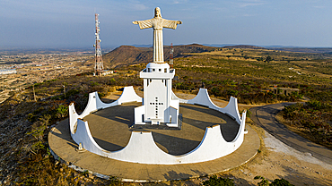 Aerial of the Christ the King Statue, overlooking Lubango, Angola, Africa