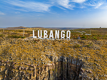 Lubango sign next to Christ the King Statue, overlooking Lubango, Angola, Africa