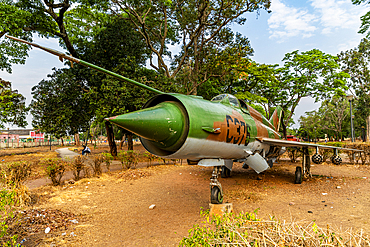 Former military jet in a park, Luena, Moxico, Angola, Africa