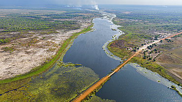 Aerial of the Mundolola lagoon, Moxico, Angola, Africa