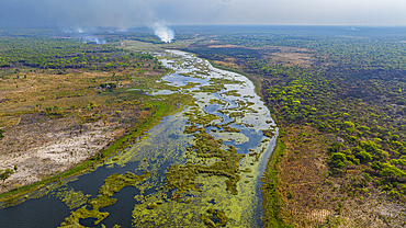 Aerial of the Mundolola lagoon, Moxico, Angola, Africa