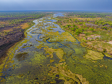 Aerial of the Mundolola lagoon, Moxico, Angola, Africa