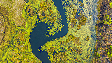 Aerial of the Mundolola lagoon, Moxico, Angola, Africa