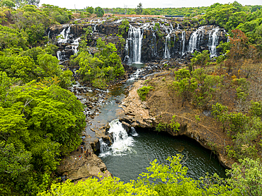 Aerial of Chiumbe waterfalls, Lunda Sul, Angola, Africa