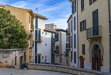 Alleyways in the historic center of Palma, Mallorca, Balearic islands, Spain, Mediterranean, Europe