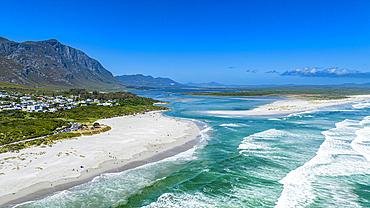 Aerial of the Klein River Lagoon, Hermanus, Western Cape Province, South Africa, Africa