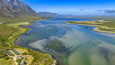 Aerial of the Klein River Lagoon, Hermanus, Western Cape Province, South Africa, Africa