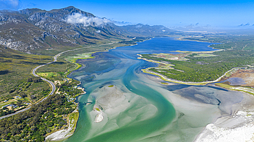 Aerial of the Klein River Lagoon, Hermanus, Western Cape Province, South Africa, Africa