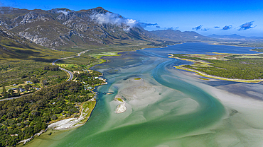 Aerial of the Klein River Lagoon, Hermanus, Western Cape Province, South Africa, Africa