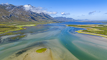 Aerial of the Klein River Lagoon, Hermanus, Western Cape Province, South Africa, Africa