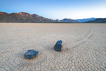 Moving boulders at Racetrack Playa in Death Valley National Park, California, United States of America, North America