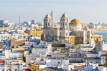 View of the Santa Cruz Cathedral seen from the Tavira Tower, Cadiz, Andalusia, Spain, Europe