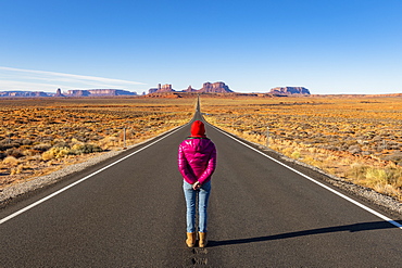 The road leading up to Monument Valley Navajo Tribal Park on the Arizona-Utah border, United States of America, North America