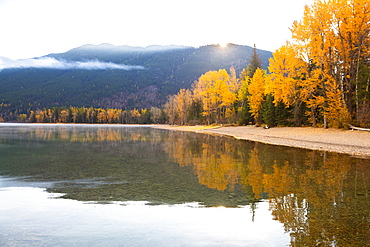 Autumn colours of Lake McDonald, Glacier National Park, Montana, United States of America, North America