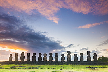 Moai heads of Easter Island, Rapa Nui National Park, UNESCO World Heritage Site, Easter Island, Chile, South America