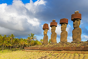 Moai heads of Easter Island, Rapa Nui National Park, UNESCO World Heritage Site, Easter Island, Chile, South America