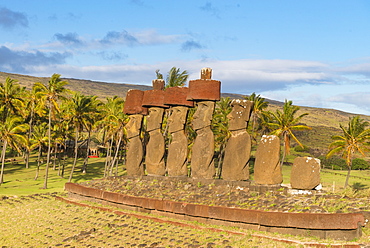 Moai heads of Easter Island, Rapa Nui National Park, UNESCO World Heritage Site, Easter Island, Chile, South America