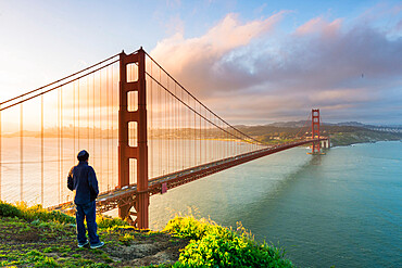 View of the city and Golden Gate Bridge from Marin Headlands, San Francisco, California, United States of America, North America