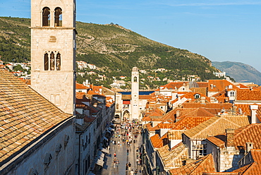 View down Stradun from the city walls, UNESCO World Heritage Site, Dubrovnik, Croatia, Europe