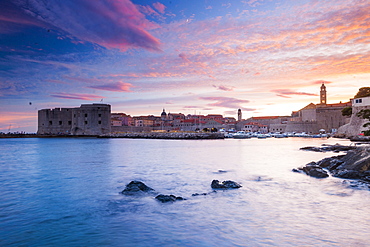 Sunset over the old town, UNESCO World Heritage Site, Dubrovnik, Croatia, Europe