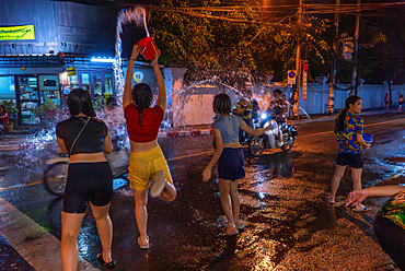 Songkram Thai Buddhist New Year parade, blessings and water battles celebrations in Chiang Mai, Thailand