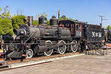 Old railway museum depot in Puebla,Mexico, with vintage machines on display