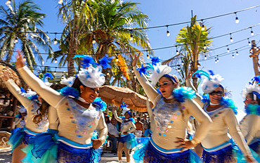 Carnival dancers in the Caribbean island of Isla Mujeres near Cancun, Quintana Roo state,Mexico