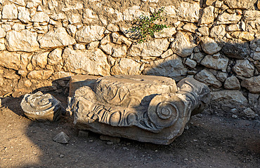 Views of the ruins of the archaeological site of Olympos on the Turquoise coast around the beach of Çireli, near Antalya, Turkey