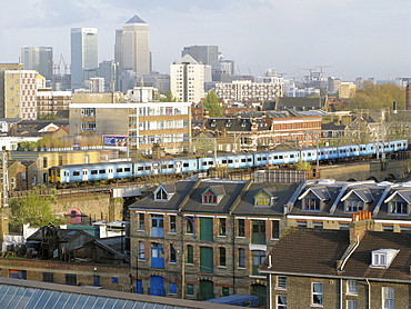 Uk views of canary wharf from studios in hackney, east london