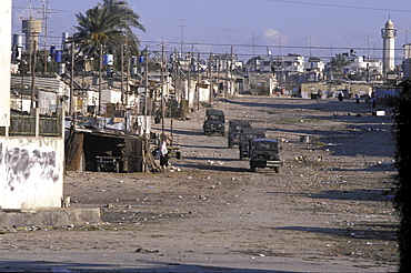 Israeli army, palestine. Gaza, beach camp. Israeli soldiers driving in convoy