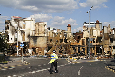 Damage to property after riots and looting in Croydon, London, UK ;