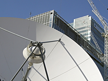 Uk. Satellite dishes in canary wharf in east london