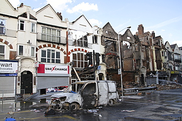 Damage to property after riots and looting in Croydon, London, UK ;