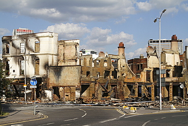 Damage to property after riots and looting in Croydon, London, UK ;