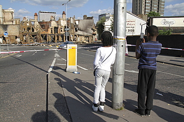 Damage to property after riots and looting in Croydon, London, UK ;