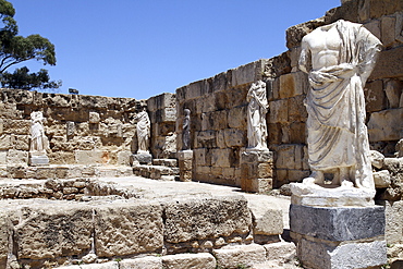 Statues in the ancient Roman ruins of Salamis, near Famagusta, in Turkish occupied north Cyprus