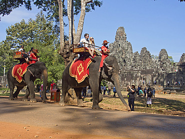 Tourists on elephants at the Angkor Wat Archaeological Park, UNESCO World Heritage Site, Siem Reap, Cambodia, Indochina, Southeast Asia, Asia