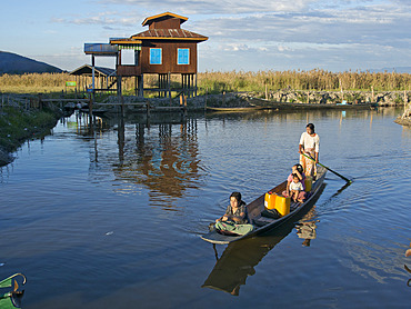 Local people and tourists on a boat on Inle Lake, Shan State, Myanmar (Burma), Asia