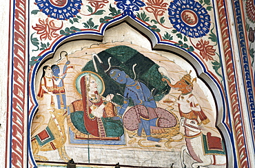 India, rajahstan, haweli palace paintings.