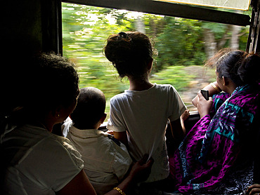 Passengers on a train in Sri Lanka, Asia