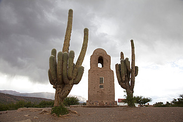 Traditional adobe church in Humahuaca in Jujuy province in the Andes region of Argentina, South America