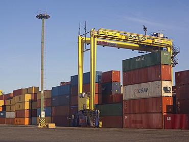 Containers with imported goods at the harbour in Montevideo, Uruguay, South America